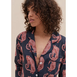 DESMOND & DEMPSEY LONDON Sansindo Tiger Pajama Top Organic Cotton Saks M $125